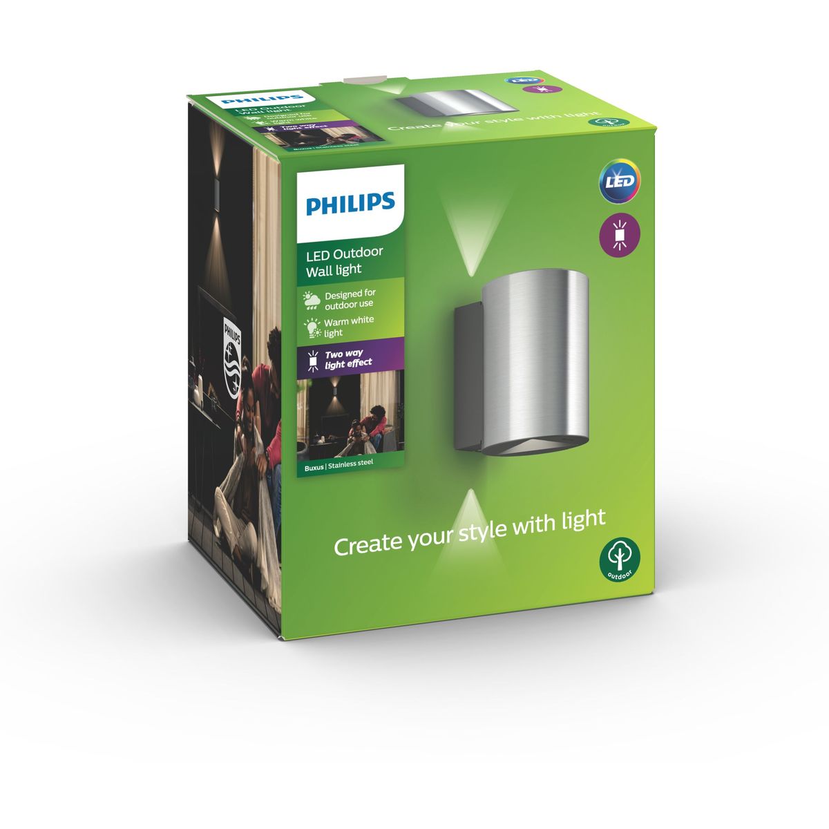 Philips - Buxus væglanterne inox 2x4,5W SELV