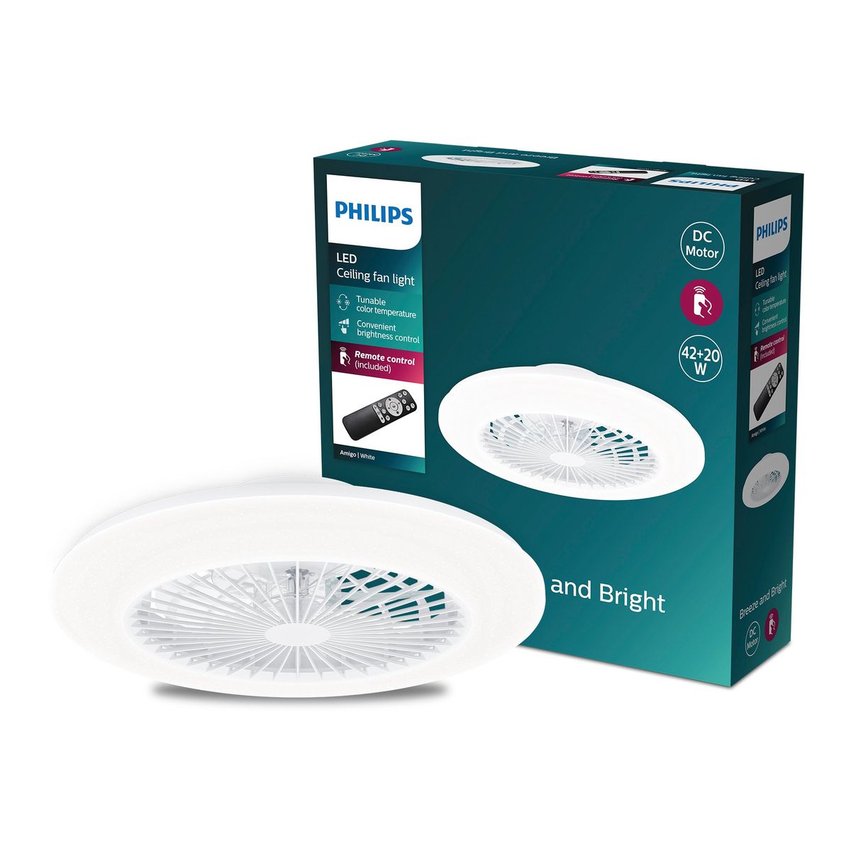 Philips - Amigo Fladblæser Loft IR RD 25W+60W WH