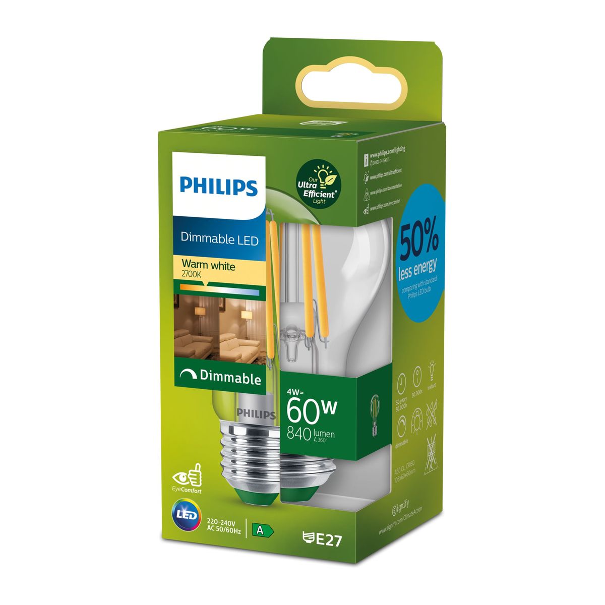 Philips - LED CLA 60W A60 E27 2700K CL UE D SRT4