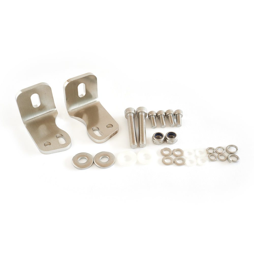 Stainless steel mounting brackets and full installation hardware kit for the OSRAM LEDriving FX500 Spot LED light bar, including bolts, washers, and nuts.