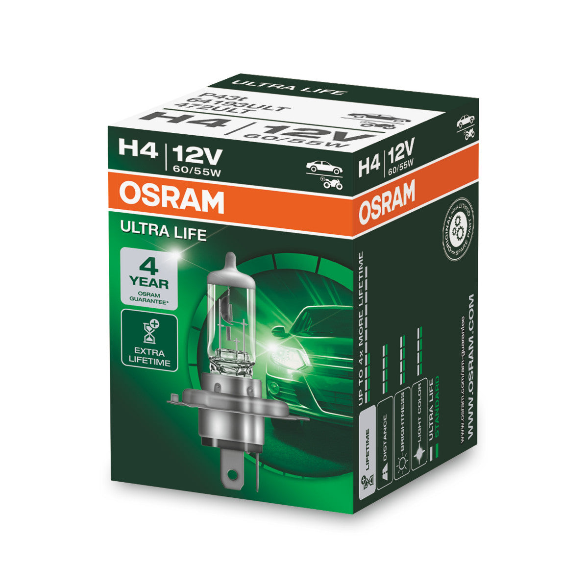 OSRAM Ultra Life - H4 Halogen forlygte lampe - Foldningskasse