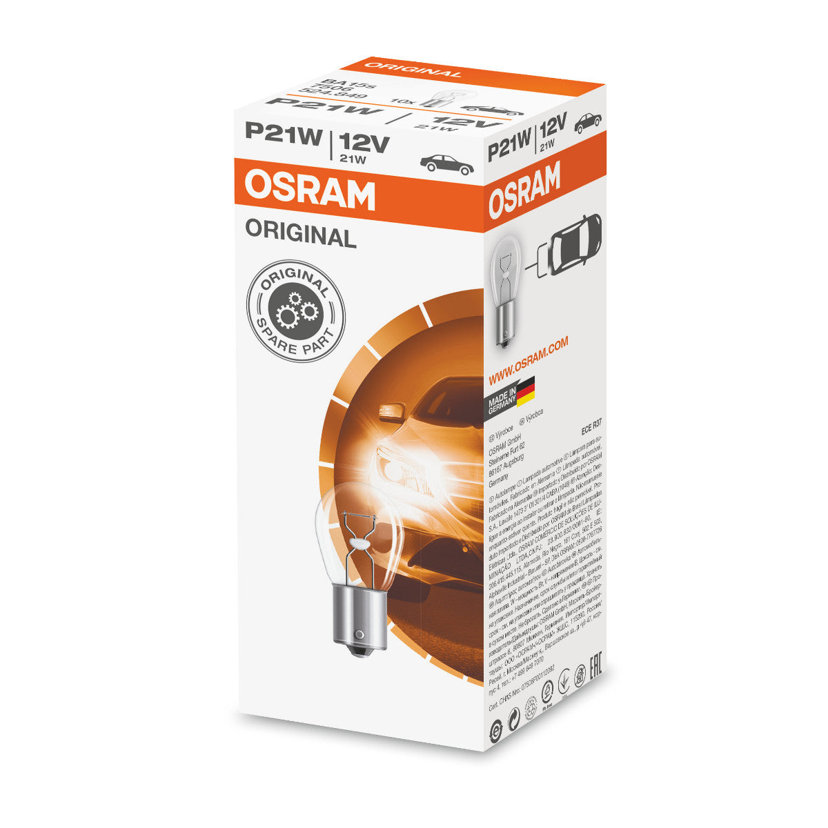 OSRAM ORIGINAL - METAL BASE - P21W - 12V Ekstra pære 1-pak