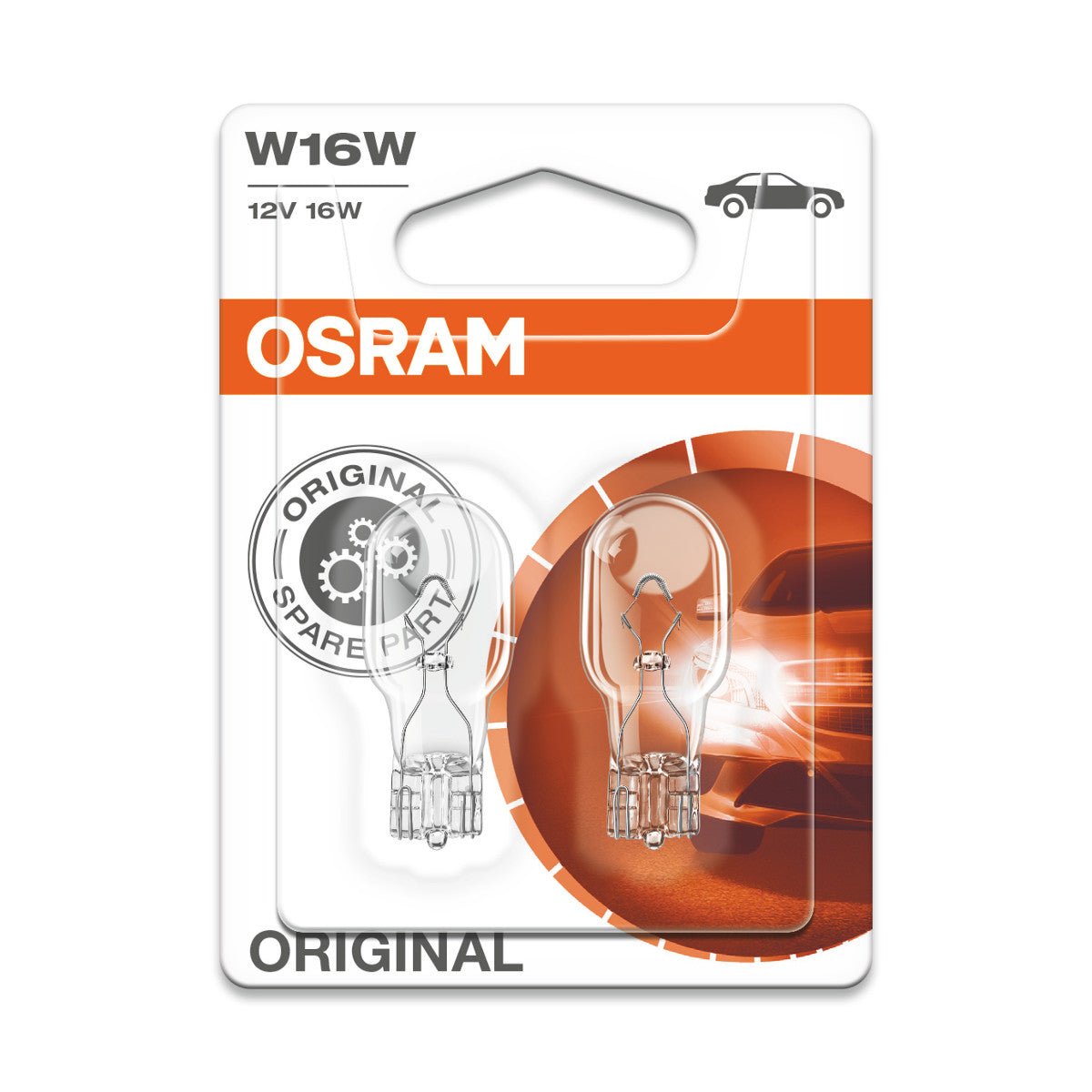 OSRAM ORIGINAL - KILEFODSTYKKE - W16W Ekstra pære - 2-pakning