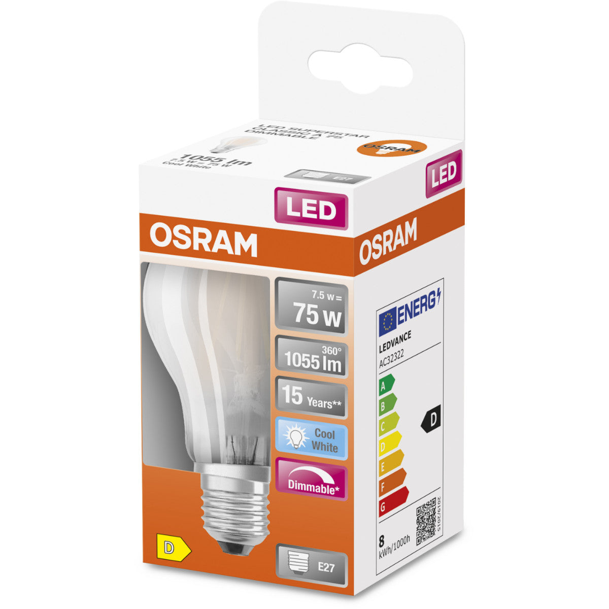 OSRAM LED-LAMPA RUND MATT (75) E27 DIM