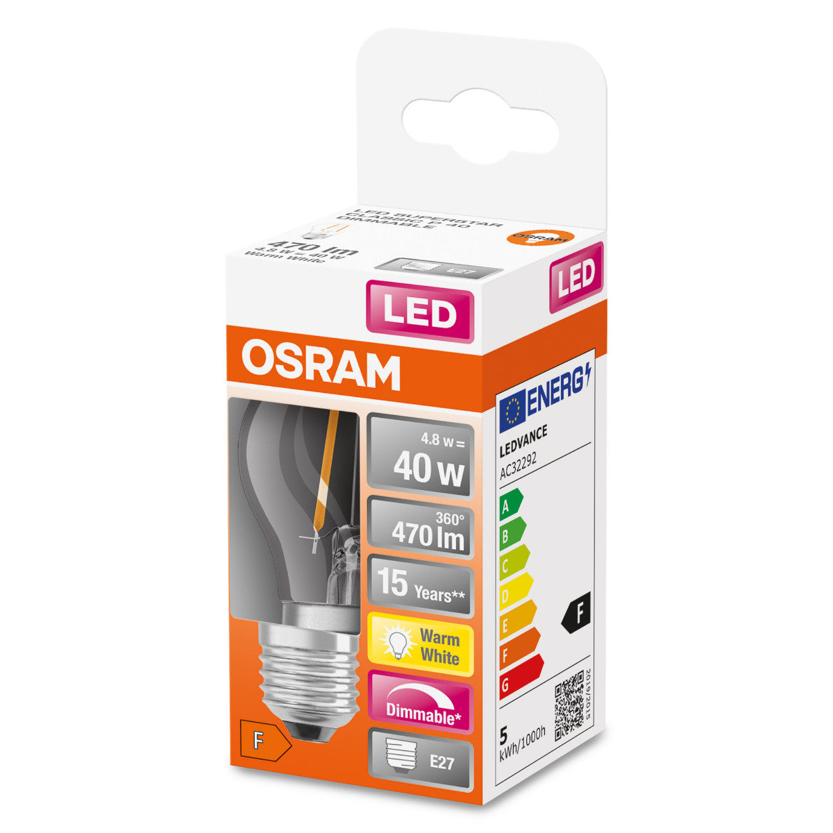 OSRAM LED-LAMPA RUND KLAR (40) E27 DIM