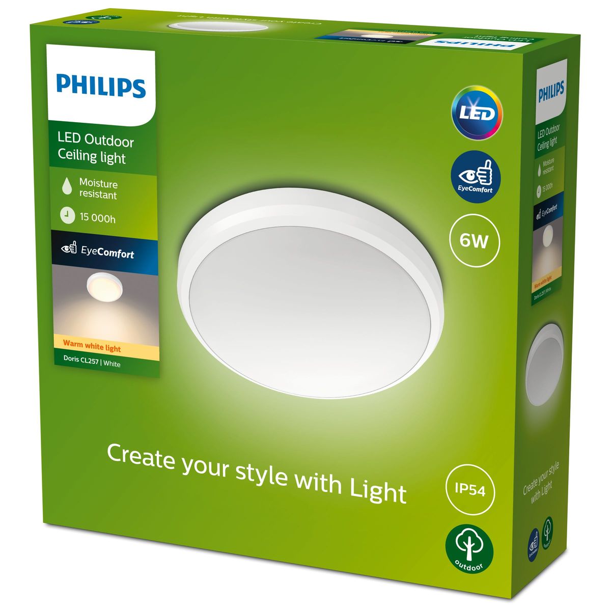 Philips - Doris Loft 6W 27K Hvid IP54 HV