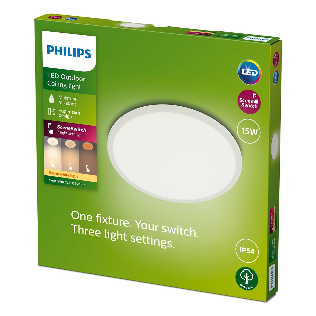 Philips - SuperSlim Ceiling SSW 15W 27K Hvid IP54