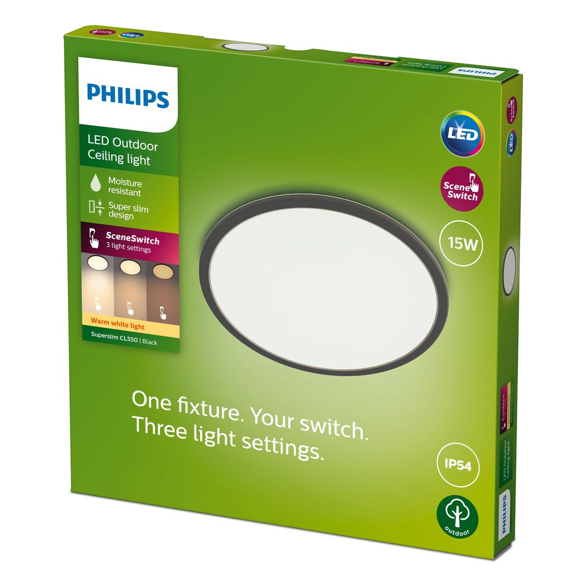 Philips - SuperSlim Ceiling SSW 15W 27K Sort IP54