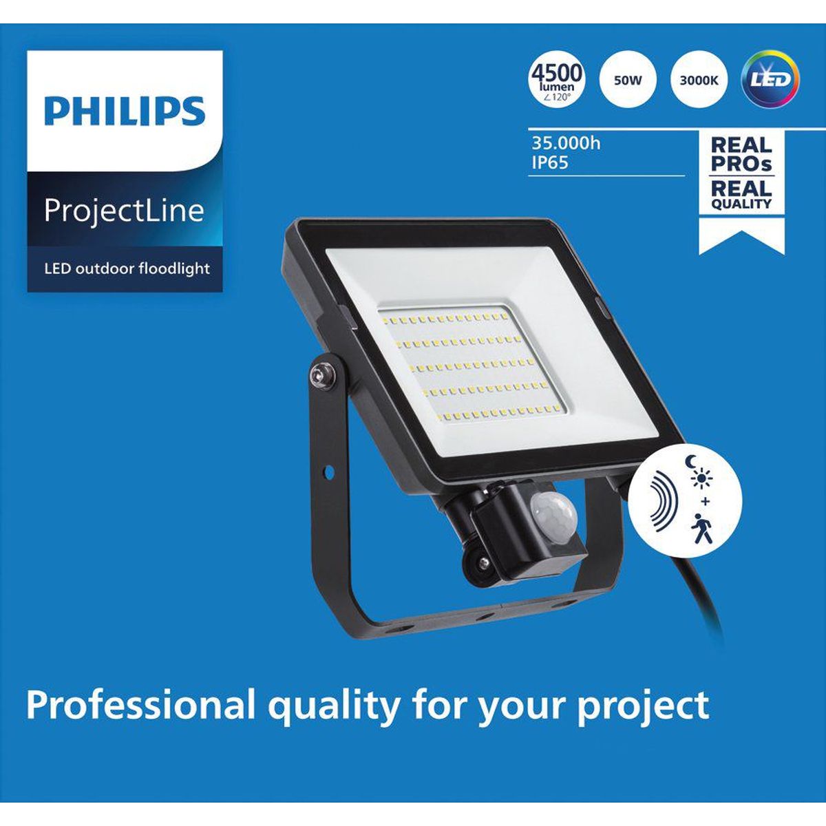 Philips - ProjectLine Floodlight 50W 3000K Sensor