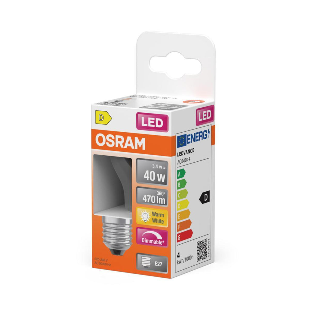 OSRAM LED-LAMPE RUND KLAR (40) E27 DÆM | 3,4W