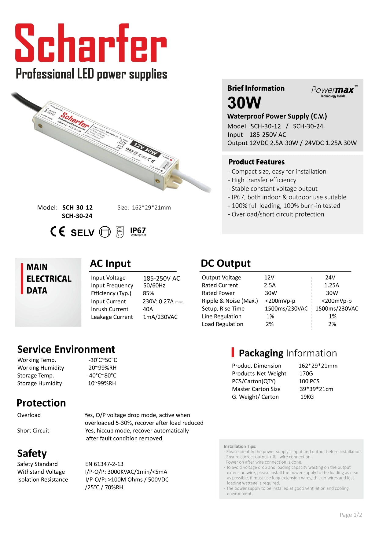 Transformer 230V AC til 24V DC 30W