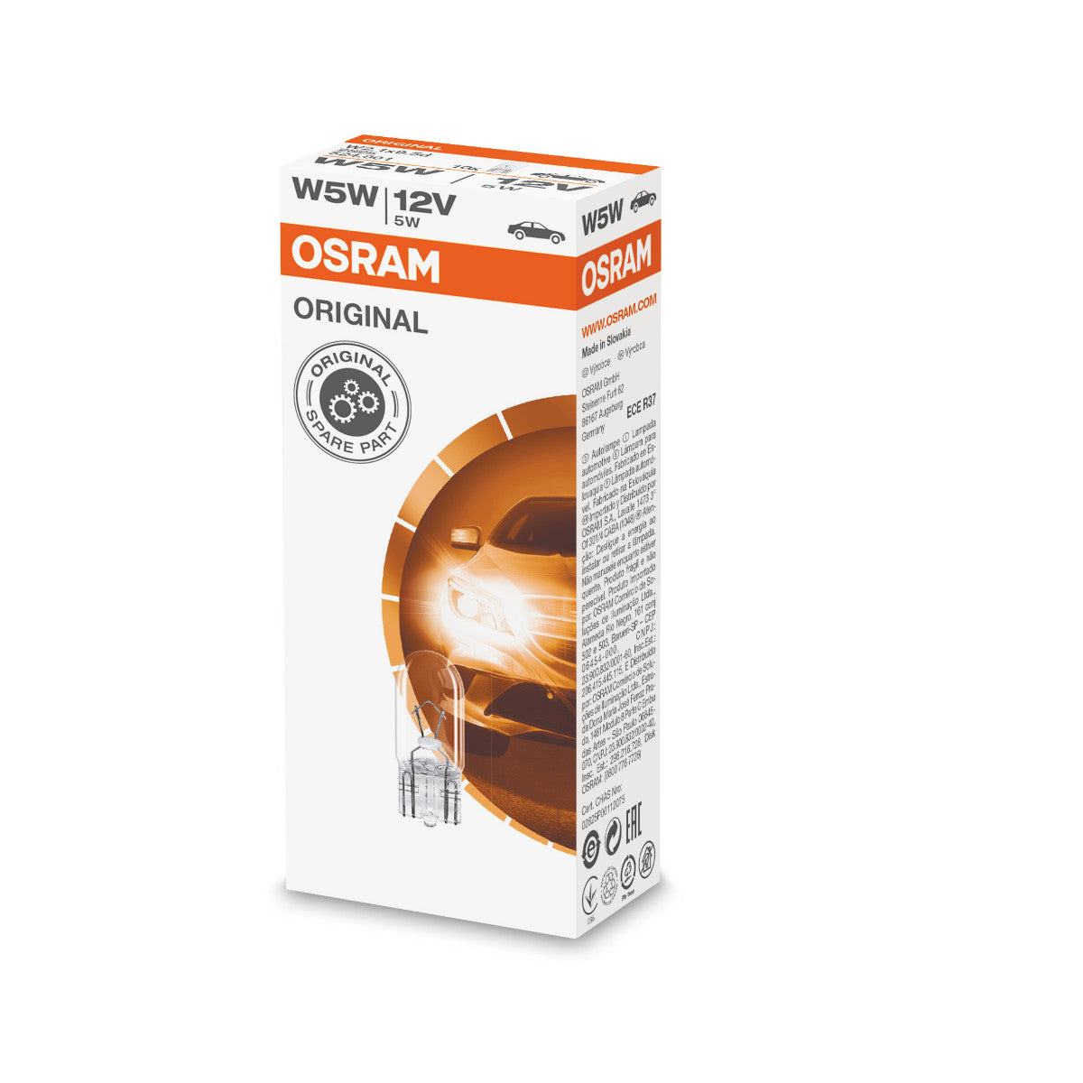 OSRAM ORIGINAL - KILEFOKS - 5W - 12V - W2.1x9.5d - Hjælpepære
